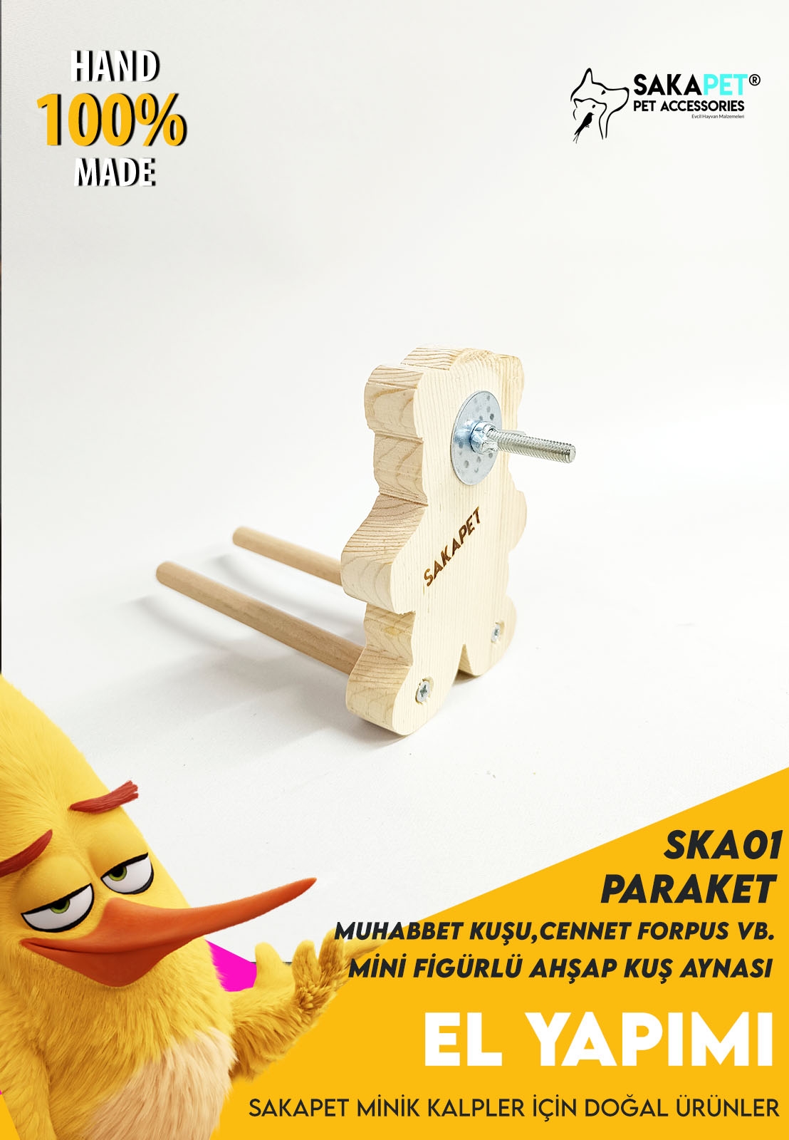 SKA01 - Mini figürlü Kuş Aynası SKA01 Ayıcık Modelli Çift Tünekli