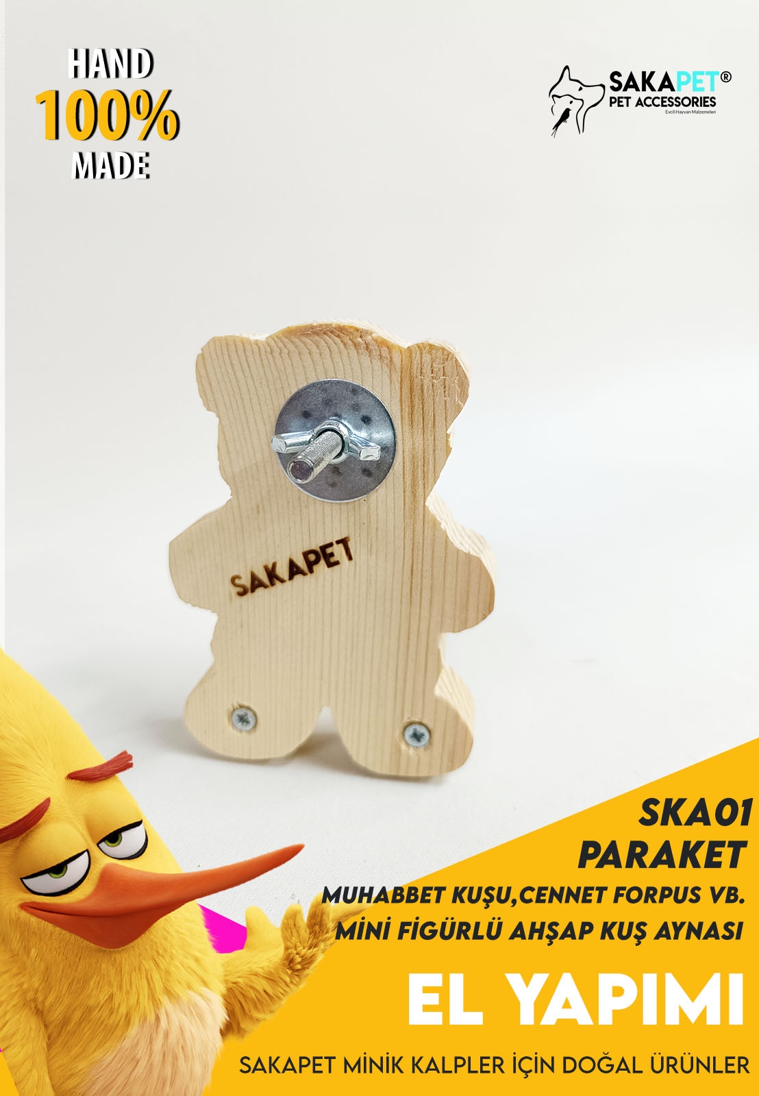 SKA01 - Mini figürlü Kuş Aynası SKA01 Ayıcık Modelli Çift Tünekli