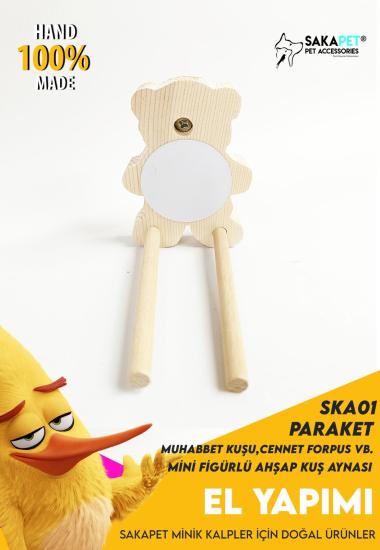 SKA01 - Mini figürlü Kuş Aynası SKA01 Ayıcık Modelli Çift Tünekli