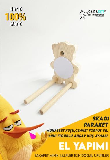 SKA01 - Mini figürlü Kuş Aynası SKA01 Ayıcık Modelli Çift Tünekli