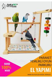 Paraket Kuş Yemlikli Eğlence Parkuru Doğal Masif Ahşap