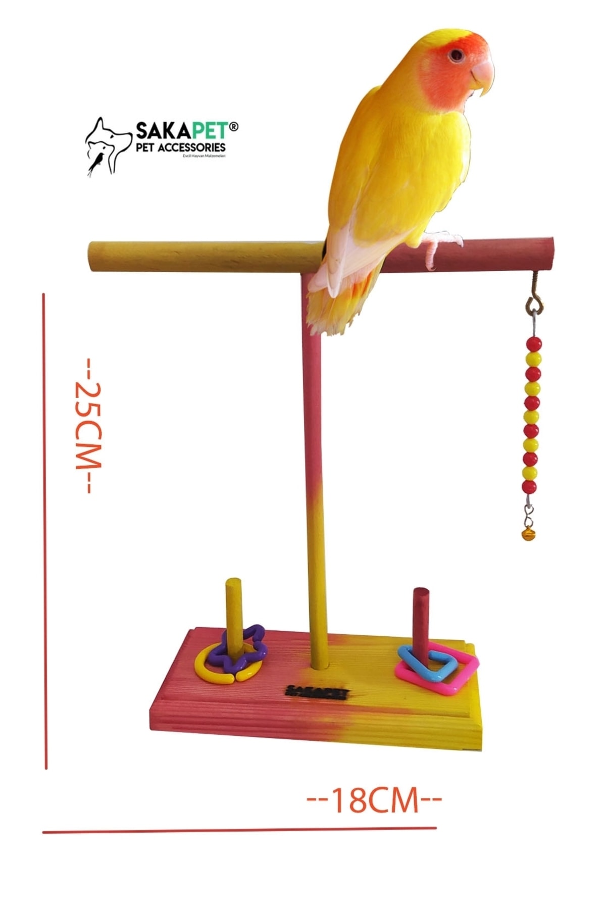 Ahşap Kuş Tüneği Sarı Kırmızı Extra Akıl Oyunlu