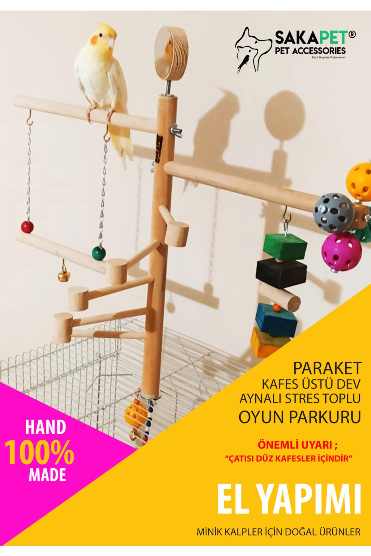 Papağan Kafes Üstü Dev Tünek Çift Aynalı Stres Toplu Oyun Parkuru